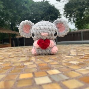 Crochet Gray and Pink Plush Mouse